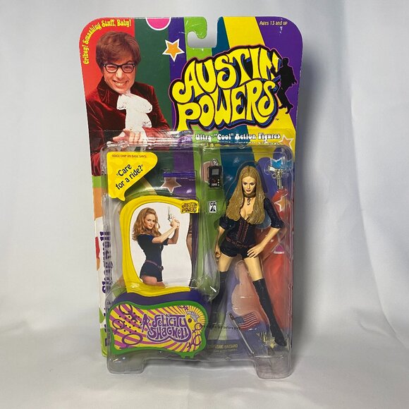 McFarlane Toys Austin Powers Felicity Shagwell Action Figure Vtg 1999 Badge NIP - Picture 1 of 9